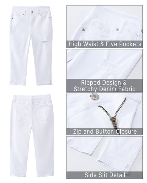 GRAPENT Capris Jeans for Women High Waisted Stretchy Ripped Skinny Denim Capri Pants Distressed Cropped Jeggings Casual