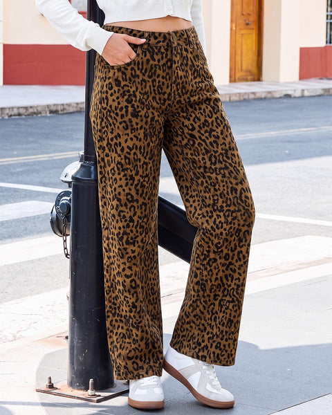 GRAPENT Womens Wide Leg Jeans High Waist Cheetah Print Baggy Leopard Pants | Baggy Wide Leg Cut, Classic Leopard Print, High Rise, 29.5 Inch Inseam, Stretchy Denim Pants, Loose Fit, Western Chic Outfits