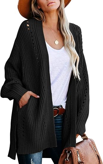 GRAPENT  Women's Cotton Open Front Cardigan Chunky Knit Batwing Sleeve Sweater with Pockets