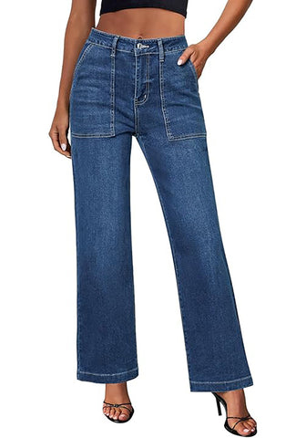 GRAPENT Women's Casual Full Length High Waist Relaxed Fit Wide Leg Slight Stretch Jeans