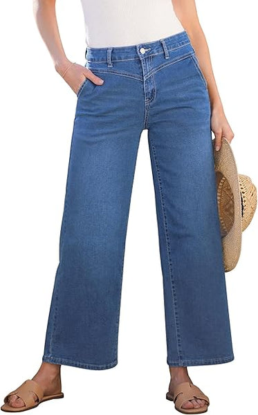 Grapent Women's Cowboy Jean Wide Leg Ankle Vintage Denim Pant Sculpting