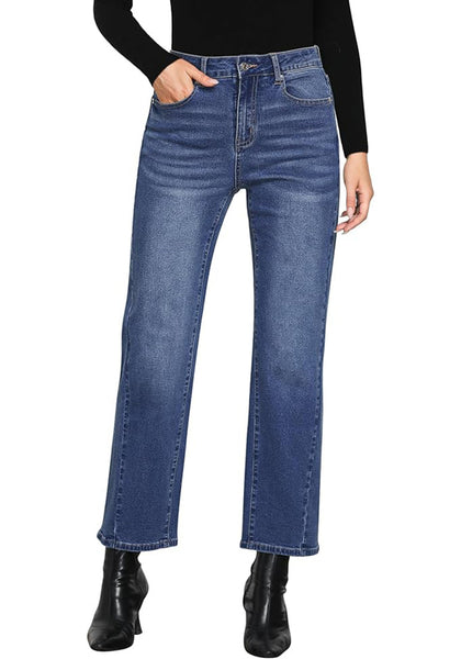 GRAPENT Straight Leg Jeans for Women High Waisted Trendy Ankle Length Forward Seams Stretchy Denim Pants Baggy Jeans