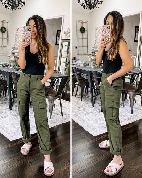 GRAPENT Womens Cargo Pants Casual High Waisted Baggy Stretch Straight Leg Trousers Western Outfit Y2K Pants with Pockets