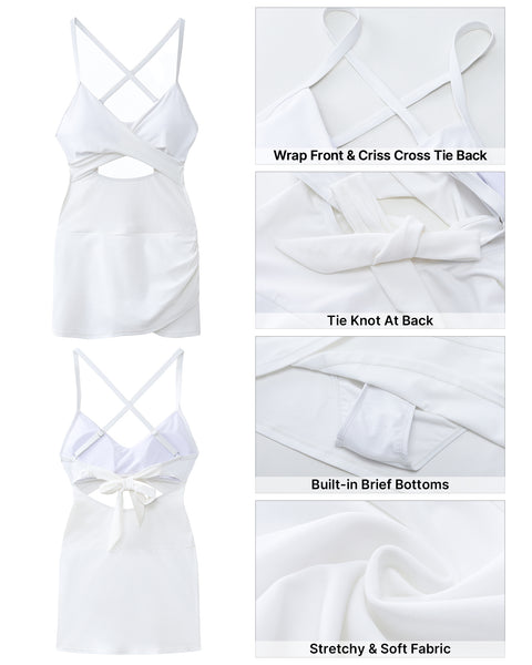 GRAPENT One Piece Bathing Suit for Women with Skirt Cutout Swimsuits Criss Cross Swim Dress Colorblock Tie Back Swimwear