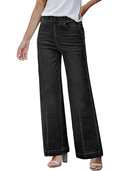GRAPENT Pull On Womens Jeans Baggy Stretchy High Waisted Denim Wide Leg Trouser Pants Trendy Front Seam 90s Loose Jean