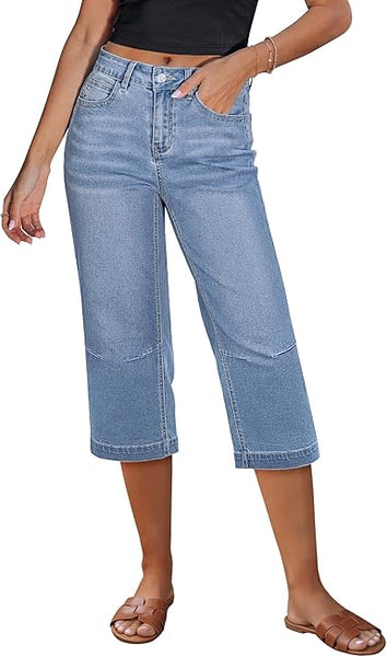 GRAPENT Capri Jeans for Women Mid Rise Straight Leg Casual Relaxed Fit Summer Cropped Stretchy Denim Capris Pants