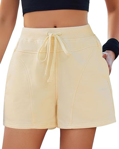 Grapent Women's Single High Waisted Drawstring Relaxed Fit Woven Lounge Sports Shorts