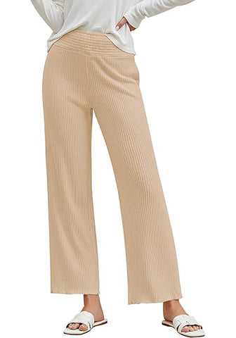 Women's Ankle-Length High-Waist Pants Relaxed Fit Wide-Leg Pull-On Side Pocket