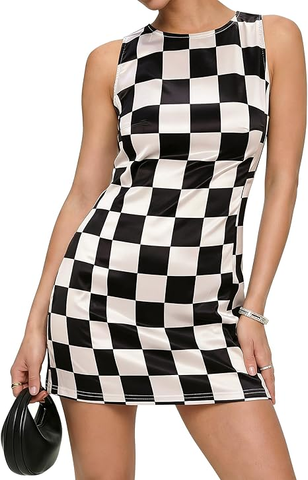 GRAPENT Satin Dress for Women Summer Casual Sleeveless Tank Zip Printed 2026 Cocktail Short Mini Dresses with Pockets