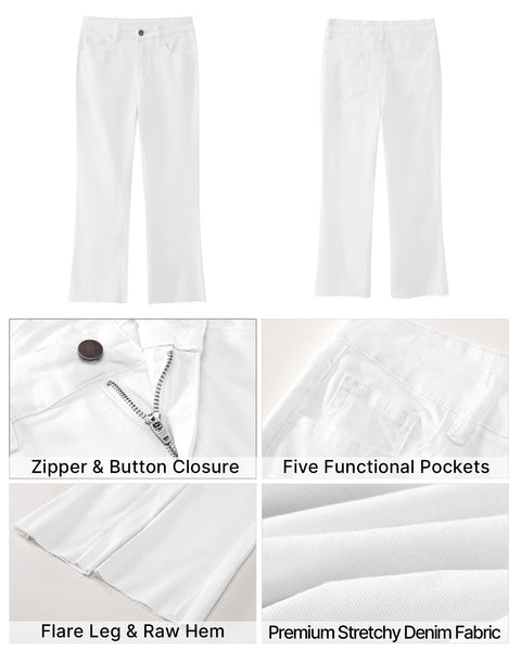 GRAPENT Women's High Waisted Flared Cropped Jeans Raw Hem Denim Pants