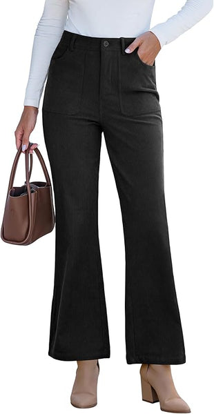 GRAPENT Corduroy Pants for Women Flare High Waisted Fall Winter Elastic Waist Stretchy Work Casual Trendy Wide Leg Pants
