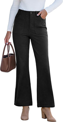 GRAPENT Fashion Women's Corduroy Pants Winter Warm High Waist Flared Pants with Pockets