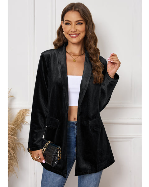 GRAPENT Velvet Blazers Jackets for Women Business Casual Oversized Long Suit Jacket Dressy Cardigan Blazer Work Office