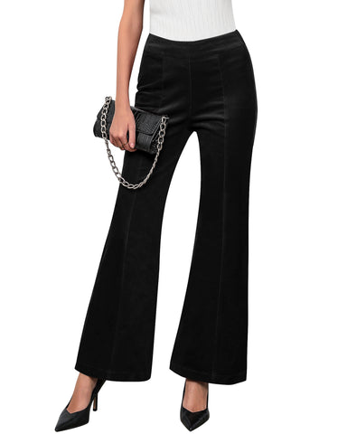 GRAPENT Flare Pants for Women Corduroy Pull On High Waisted Wide Leg Trouser Pants Stretch Bell Bottom Front Seam Slacks
