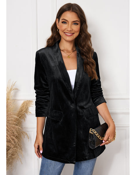 GRAPENT Velvet Blazers Jackets for Women Business Casual Oversized Long Suit Jacket Dressy Cardigan Blazer Work Office