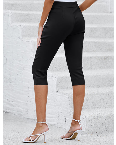 GRAPENT Capri Pants for Women High Waisted Pull On Elastic Waist Dressy Casual Stretchy Capris Trousers Pants Pockets