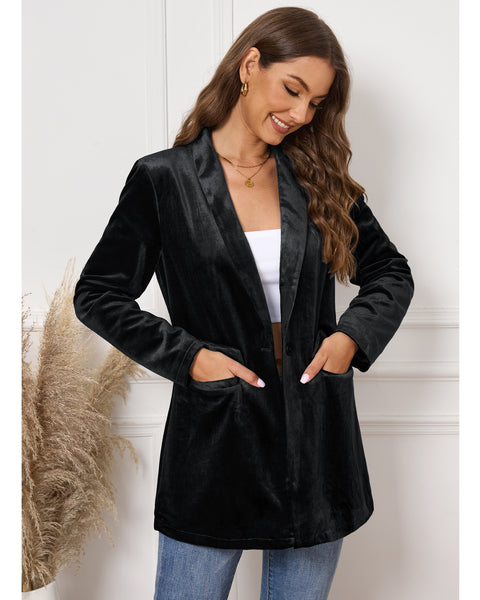 GRAPENT Velvet Blazers Jackets for Women Business Casual Oversized Long Suit Jacket Dressy Cardigan Blazer Work Office