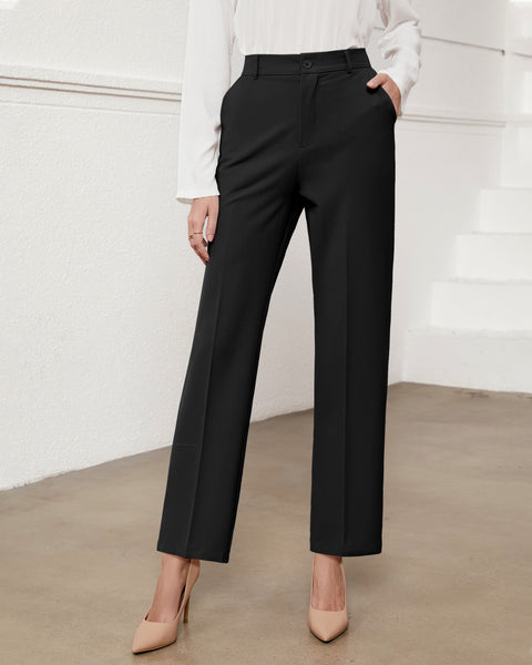 GRAPENT Pants for Women Work High Waisted Dress Pants Business Casual Relaxed Fit Straight Leg Elastic Waist Trousers