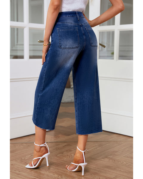 GRAPENT Jean Capris for Women Wide Leg Jeans High Waisted Seamed Front Raw Hem Denim Capri Pants Stretchy