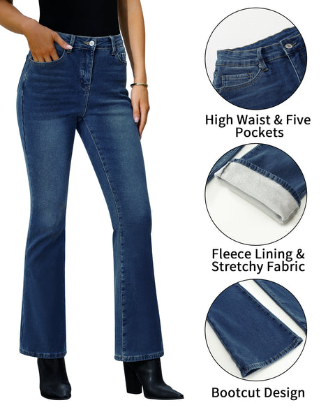 GRAPENT Bootcut Jeans for Women High Waist Stretchy Fleece Lined Pants Flare Jeans Denim Thermal Pants Winter Clothes