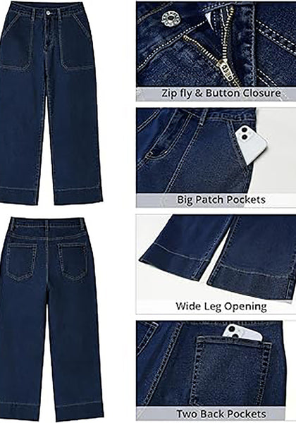 GRAPENT Capri Jeans for Women High Waisted Wide Leg Trendy Strechy Loose Straight Cropped Denim Jeans Pants with Pockets