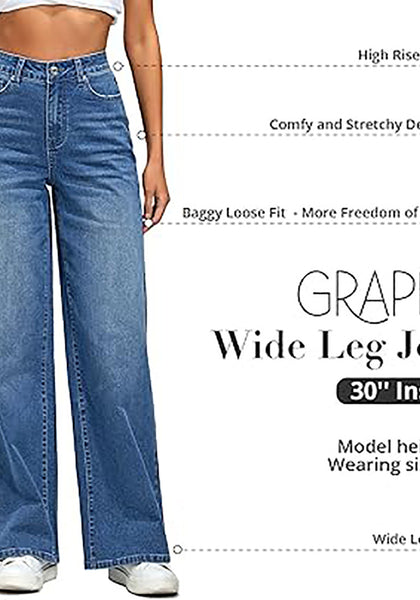 GRAPENT Wide Leg Jeans for Women Trendy High Waisted Stretchy Denim Pants 90s Baggy Jeans Trouser Jeans with Pockets