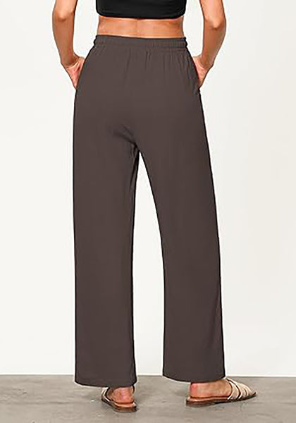 GRAPENT Linen Pants for Women Wide Leg High Waisted Baggy Drawstring Elastic Waist Palazzo Trousers Pants with Pockets