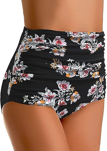 GRAPENT Women's High Waisted Swim Bottom Ruched Bikini Tankini Swimsuit Briefs