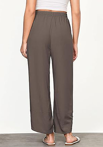 GRAPENT Linen Pants Women High Waisted Wide Leg Casual Beach Pull On Elastic Waist Summer Cropped Pants with Pockets