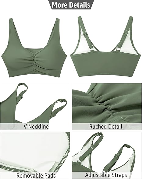 GRAPENT Bikini Tops for Women Ruched Cropped Tankini Tops Beach Adjustable Straps Bathing Suit Padded Swimwear Top Only