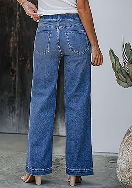 GRAPENT Pull On Womens Jeans Baggy Stretchy High Waisted Denim Wide Leg Trouser Pants Trendy Front Seam 90s Loose Jean