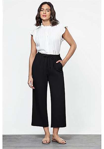 GRAPENT Linen Pants for Women High Waisted Wide Leg Capri Elastic Waist Casual Beach Flowy Cropped Summer Capris Pants