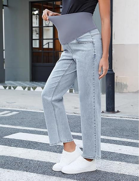 Grapent Women's Patchwork Low Rise Jean Denim 5-pocket Mom Pant Maternity