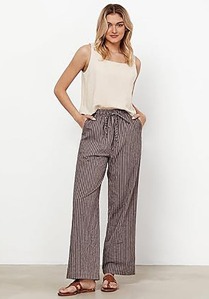 GRAPENT Striped Pants for Women High Waisted Wide Leg Cotton Linen Trendy Beach Pull on Elastic Waist Casual Flowy Pants