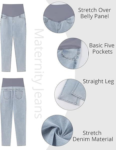 Grapent Women's Patchwork Low Rise Jean Denim 5-pocket Mom Pant Maternity