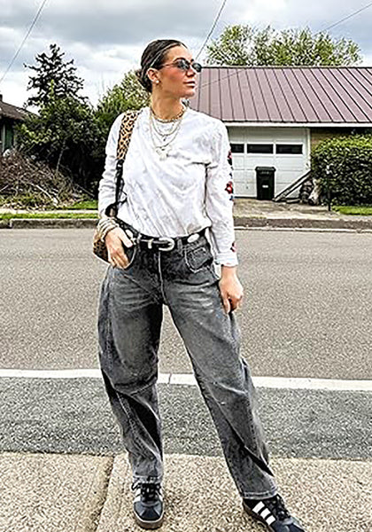 GRAPENT Barrel Jeans for Women Trendy High Waisted Wide Leg Baggy Cropped Relax Fit Stretch Denim Trouser Ankle Pants