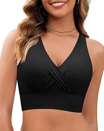 GRAPENT StrapCore Bikini Top for Women Cropped Tankini Tops Beach Vacation Criss Cross Ruched Padded Bathing Suit Swim Top Only