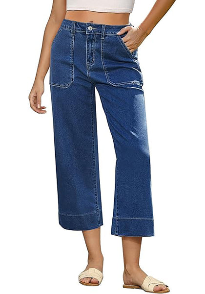 GRAPENT Capri Jeans for Women High Waisted Wide Leg Trendy Strechy Loose Straight Cropped Denim Jeans Pants with Pockets
