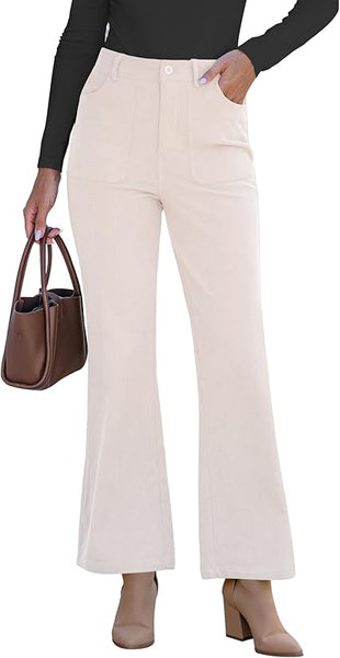 GRAPENT Corduroy Pants for Women Flare High Waisted Fall Winter Elastic Waist Stretchy Work Casual Trendy Wide Leg Pants