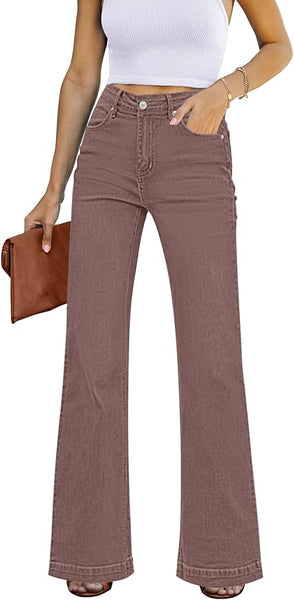 GRAPENT Womens Flare Jeans High Waisted Wide Leg Baggy Jean for Women Stretch Denim Pants