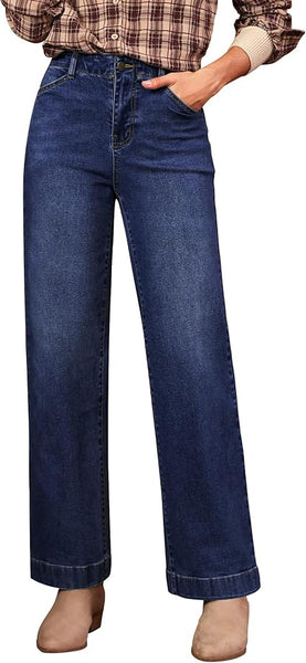GRAPENT Wide Leg Jeans Woman High Waisted Trendy Stretchy Denim Pants Classic Trouser Jeans with Slash Pockets
