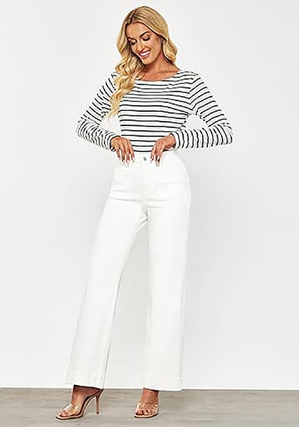 GRAPENT Women's Full Length Stretch Denim Regular Jeans High Waisted Bell Bottom