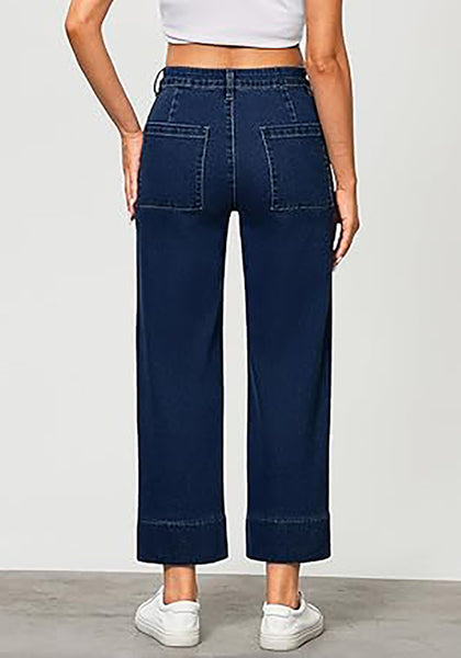 GRAPENT Wide Leg Jeans for Women Trendy High Waisted Straight Leg Cropped Stretchy Denim Pants with Retro Patch Pockets