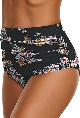 GRAPENT Women's High Waisted Swim Bottom Ruched Bikini Tankini Swimsuit Briefs