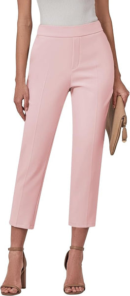GRAPENT Capri Pants for Women High Waisted Pull On Dress Pants Slim Straight Leg Stretchy Waist Capris Trousers Pants