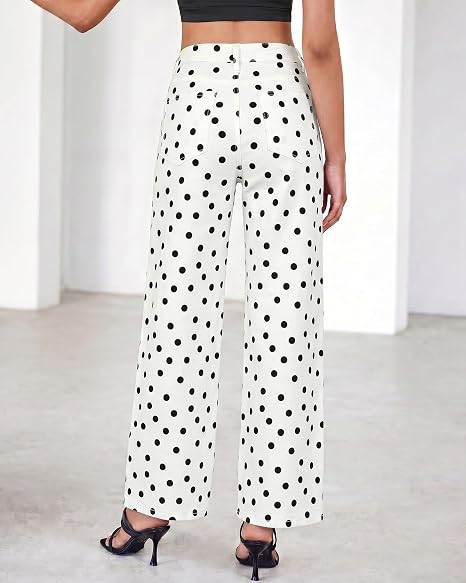 GRAPENT Wide Leg Jeans for Women High Waisted Polka Dot Stretch Denim Pants | Polka Dot, 90s Baggy Straight, High Rise, 29.5 Inch Inseam, Stretchy Jean Pants, Classic 5 Pockets, Business Casual Outfits