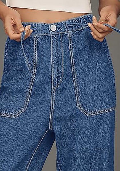 GRAPENT Wide Leg Jeans for Women Trendy High Waisted Drawstring Tie Elastic Waist Stretchy Denim Pants Trouser Jeans