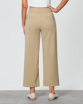 GRAPENT Cropped Pants for Women Trendy Business Casual High Waisted Pull On Wide Leg Stretchy Dress Pants with Pockets