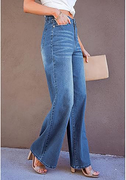GRAPENT Wide Leg Jeans for Women Trendy High Waisted Stretchy Denim Pants 90s Baggy Jeans Trouser Jeans with Pockets