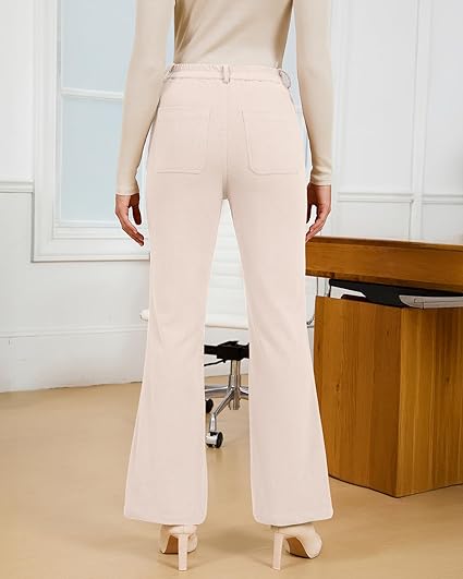 GRAPENT Corduroy Pants for Women Flare High Waisted Fall Winter Elastic Waist Stretchy Work Casual Trendy Wide Leg Pants